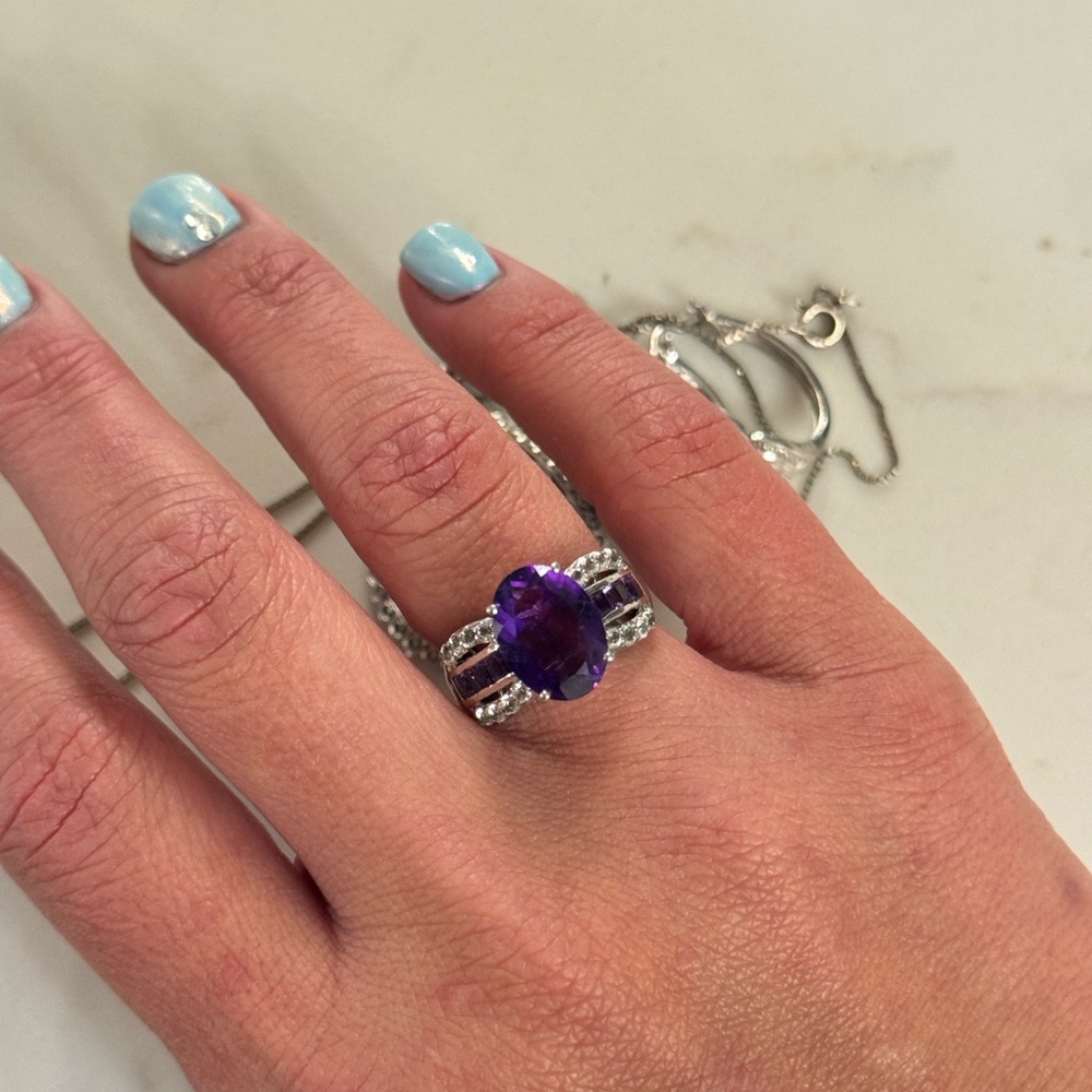 Sterling Silver with Amethyst and Peridot Gemstone Jewelry Set - Picture 4 of 11